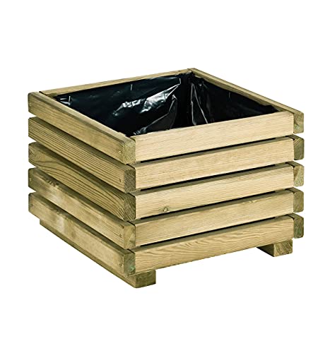 bac à fleurs carré en bois KÜB Jardipolys | 60 x 60 x 60 cm | pot de fleurs carré taille moyenne en bois sur pieds| jardinière carrée avec planches en bois clair | pot de plantes en bois décoration pour jardin, terrasse, balcon