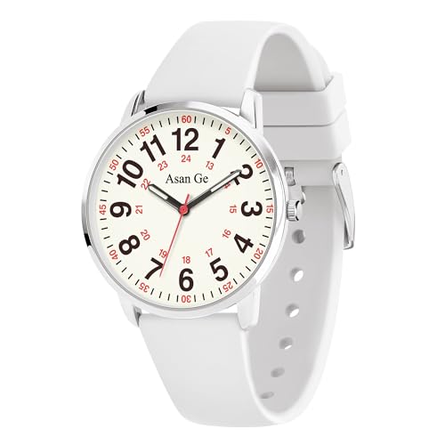 Asan Ge 35MM Waterproof Wear Resistant Anti-Scratch Analog Nurse Watch 12/24 Hour Luminouse with Second Hand Military Time Big Face Easy to Read,Soft Breathable Easy to Clean Gift for Women