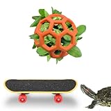 Tortoise Mini Skateboard and Orange Treat Ball set Tortoise Toy Feeding Balls Vegetable Grass for Small Animals Pets Encourages Foraging Behaviors,Mini Skateboard Keeps Pets Entertained (Orange)