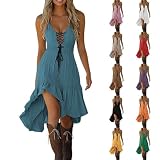 Western Dresses to Wear with Boots Knee Length Sleeveless Asymmetrical Gothic Dress Plunge Sundress Sexy Pirate Outfit Cowgirl Dresses Women Ropa de Verano para Mujer