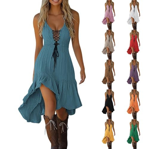 Western Dresses to Wear with Boots Knee Length Sleeveless Asymmetrical Gothic Dress Plunge Sundress Sexy Pirate Outfit Cowgirl Dresses Women Ropa de Verano para Mujer