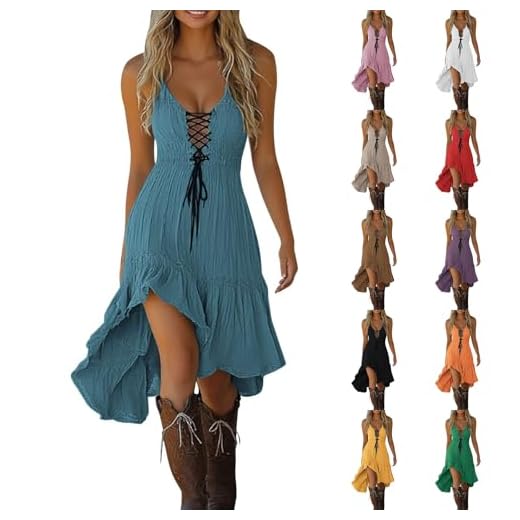 Western Dresses to Wear with Boots Knee Length Sleeveless Asymmetrical Gothic Dress Plunge Sundress Sexy Pirate Outfit Cowgirl Dresses Women Ropa de Verano para Mujer
