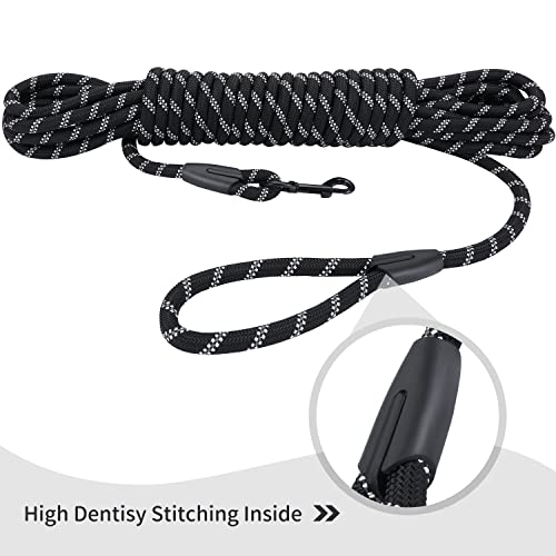 Image of Long Dog Leash for Training 30Ft-Reflective Nylon Rope with Swivel Hook-Recall Agility Lead for Large Small Medium Dogs Outside Walking Hiking-Black Diam 1 /2 inch