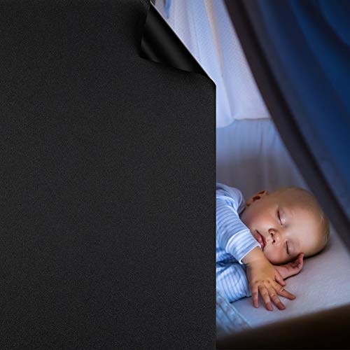 Wochitv Total Blackout Window Film 100% Light Blocking Non Adhesive No Residue Removable Opaque Static Cling Privacy Glass Tint For Home Bedroom Darkening Heat Control (35.4 In X 32.8 Ft) #TOP4