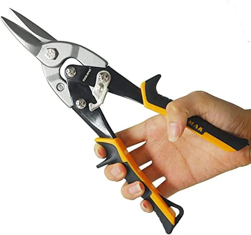 Aviation Snips TOOLMAK 10-inch Straight Cut,Chrome Vanadium Steel,Comfortable Grip,Suitable For Electrician Maintenance, Aluminum Cutting, Metal Cutter Tools