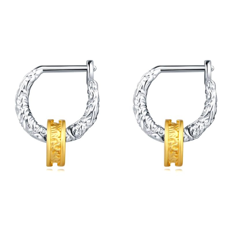 SweYone Two Tone Small Hoop Huggie Earrings, Gold&Sliver Earrings|Sun Hoop Earrings|Star Cross Dangle with CZ|Square Shell Drop Stud Earrings|14K&18K