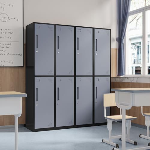 Image of Metal Locker with 2 Doors, 71 inch Storage Lockers for Employees, Home, Office, Gym (Grey Black)
