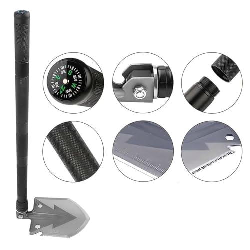 Stealth Angel Survival - Compact Black Aluminum 15-in-1 Multi-Function Folding Shovel