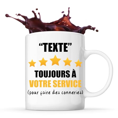Planetee - Mug Personnalisable | Tasse Café Thé Idée Cadeau à personnaliser pour Collègue Travail Retraite Remerciement Pot de Départ Anniversaire Saint Valentin Noël Secret Santa Femme Homme (A votre service)
