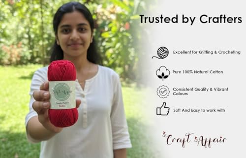 Image of Craft Affair | Crochet Bloom Cotton Yarn 8ply (2mm, 77Meter, 50Gram) 100% Pure Cotton | Knitting Yarn | for Embroidery, Craft & DIY Project: Coffee