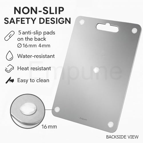 Image of Rectangle 304 Stainless Steel Chopping Board | with 2 Steel Straw & Anti-Skid Silicon Pads | Non Slip | for Cutting Vegetables, Meat,Fish,Fruits | X-Large | 50 x 31 cm
