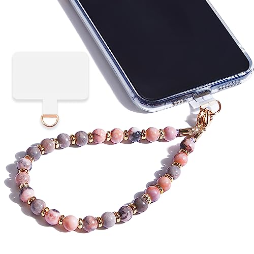 Image of Marble Beaded Phone Wrist Strap for Women, Detachable Design | 304 Steel Core, detachable phone wristlet with tether tab, keeps your phone secure for shopping, travel and daily use.