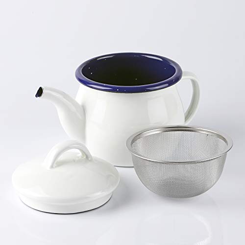 パール金属 ティーポット ホワイト 580ml ホーロー茶こし付 ジャストサイズ HB-4414 の商品画像 6