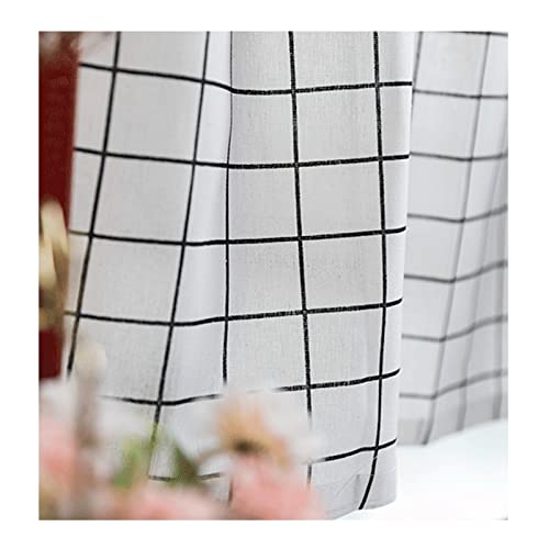 Cortina corta para ventana tipo visillo escocés blanco y negro con correa de barra 8