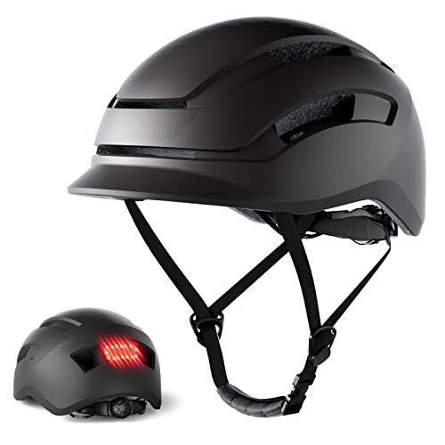 YMINA Adult Bike Helmet Men Women Cycling Bicycle Helmet with Rear LED Light for Urban Commuter Adjustable Scooter Protective Safety Helmet Mountain Road Helmet (Black, M)