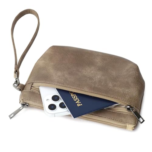 Image of Small Wristlet Wallets for Women, Zip Clutch Bag with Wristlet Pouch, 3-Zipper Original Design