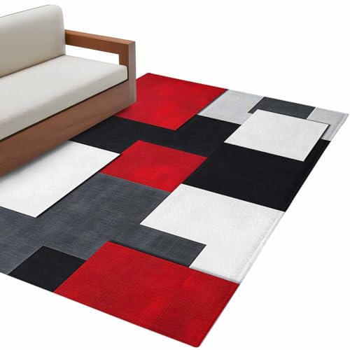 Tapete rectangular 4x6ft abstracto rojo negro blanco gris miniatura 2