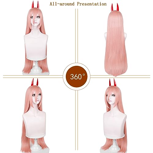 Image of LABEAUTE Orange Cosplay -Power Wig + Horns for Women Girls Long Straight Ginger Anime Hair Wigs with Bangs + Cap