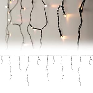 ECD Germany LED Lichtervorhang 12m 360 Warmweiße LEDs, Eiszapfen Lichterkette LED Lichterkettenvorhang Weihnachten Eisregen Vorhang, IP44 Wasserdicht, Innen/Außen, Weihnachtsbeleuchtung Weihnachtsdeko