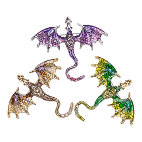 Image of ZORZA Vintage Enamel Dragon Brooch Pin Rhinestone Pterosaur Flying Dragon Brooch Cartoon Style Animal Brooch Personalized Wings Dragon Badge for Hats Collars and Bags
