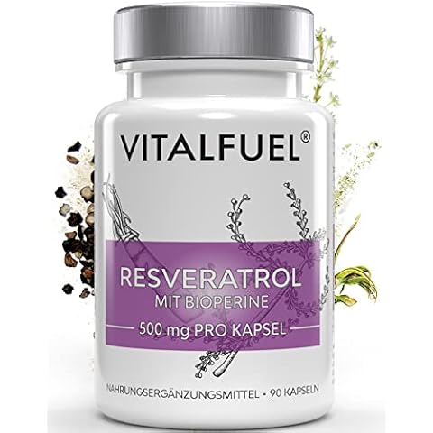 Vitalfuel® Resveratrol Kapseln 90 Kapseln pro Dose | 500mg Trans-Resveratrol aus japanischem Staudenknöterich Extrakt | Hochdosiert, Vegan & Glutenfrei |3 Monatsvorrat | Deutsche Marke Cover