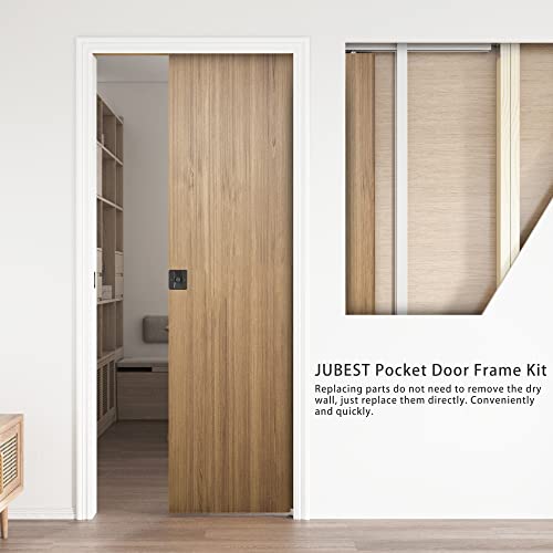 JUBEST 2 Set Pocket Door Frame Kits con mecanismo de cierre suave bidireccional de 120LBS, kit fácil de instalar para doble puerta de 48" a 72"x80", kit de puerta oculta duradero, funcionamiento suave y silencioso miniatura 3
