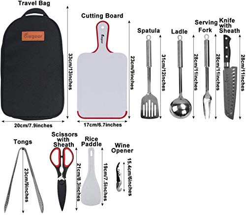 14Pcs Backpacking Camping Cookware Kitchen Utensil Bbq Organizer Travel Mess Kit With Water Resistant Case, Cutting Board, Rice Paddle, Tongs, Scissors, Knife, Spork, Wine Opener (14Pcs (Black)) #TOP2
