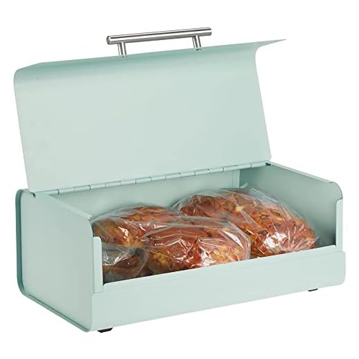 mDesign Panera de metal – Elegante contenedor para pan con estilo vintage – Caja de almacenaje con tapa para guardar productos horneados y mucho más – verde menta
