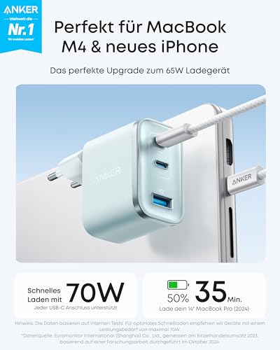 Anker Nano 70W USB C Ladegerät, Laptop Ladegerät, 3-Port-Netzteil – Ansicht 2