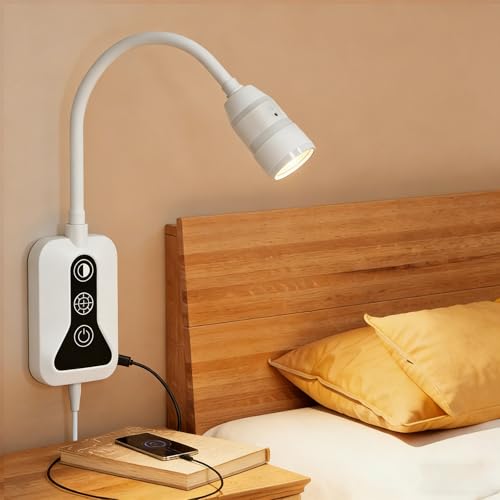 Image of Wall Mounted Reading Light with Wave Sensor /Touch Switch, 5 Color & 5 Level Dimmable Touch Bed Lights for Reading with USB C Output, Eye-Care Reading Light for Bed,Heaboard, Dorm, Bedroom(White)