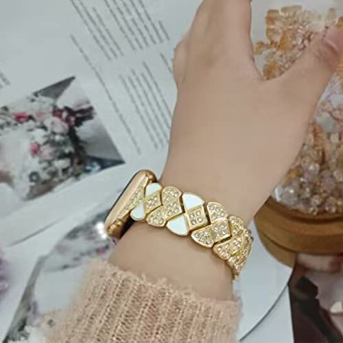 Kagerbends 38/40/41Mm Women Bowknot White Mother Of Pearl Fancy Gold Smartwatch Bands For Apple Watch Series Se/8/7/6/5/4 Girl Diamond Jewelry Adjustment Dressy Bracelet For Iwatch 8 #TOP2