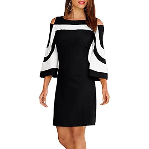 QUEENIE VISCONTI 3/4 Sleeves Black White Color Block Dresses for Women Cocktail M Cover