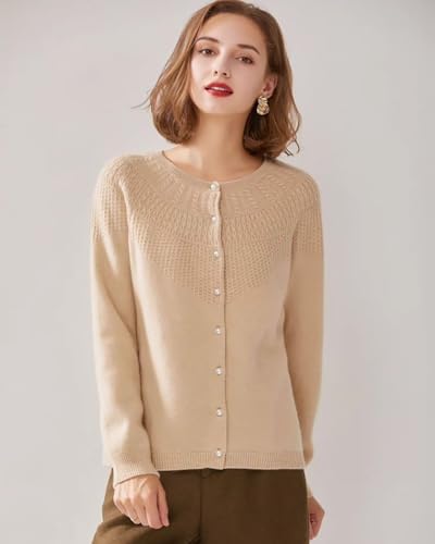 Image of Cashmere Cable Knit Cardigan Sweater for Women Long Sleeve Cable Knit Button Down Women's Pullover Warm Soft