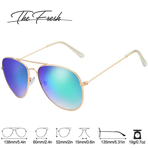 Image of The Fresh Classic Aviator Sunglasses for Men Women, Metal Frame Mirror Lens, Pilot Style, Includes Cleaning Cloth, Pouch