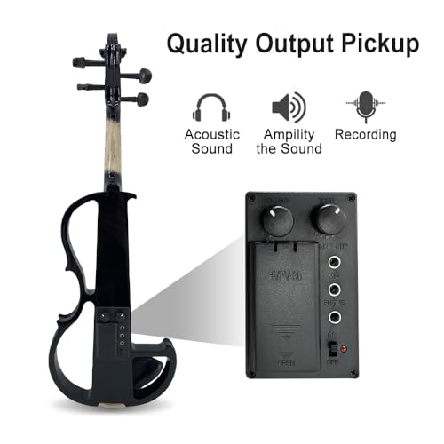 Image of Vetimobato Electric Violin 4 /4 Full Size Solid Wood Silent Violin Set for Adults Beginner Practice Electric Fiddle with Ebony Fittings Hard Case & Bow(4 String Black)