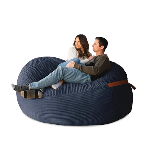 Image of Big Joe Fuf 7Ft Foam Bean Bag Chair for Kids and Family, Ideal for Living Space and Basement, Midnight Blue Corded Plush, 7 feet Giant