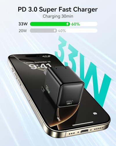 Image of Fast Charging for iPhone 16 /15 Charger,PD 3.0 PPS 33W GaN USBC Charger Block Foldable Plug Compact Type-C Wall Charge Adapter for Apple iPhone 16 Pro Max Series,Galaxy S25 /Pixel 9 /iPad Pro (Black)