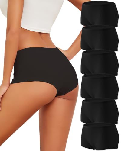 Image of Cotton Boyshort Underwear for Women Boxer Briefs Lady Boy Short Panties | 6 Pack,Full Coverage,Plus Size,Girls Panties,Under Dress,Breathable,Cute,Stretch,Stay in Place,Multiple Colors,Machine Wash