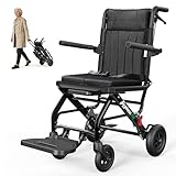 AGELESSJOY Rollstuhl Faltbar Leicht, Ultraleicht Transportrollstuhl faltbar mit Teleskopgriff, Kompakter Tragbarer Reise-Klapprollstuhl für Behinderte and ältere (Schwarz)