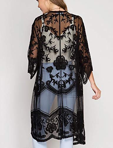 Bsubseach Lace Kimonos for Women 2025 Beach Mesh Duster Cardigan Open Front Swimsuit Cover Ups4