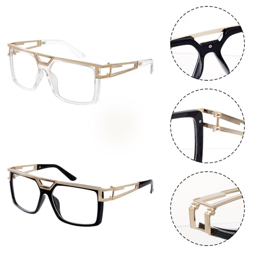 2 Pairs 80s 90s Sunglasses for Women Men Hip Hop Glasses Retro DJ Rapper Costume Accessory2