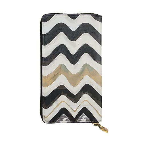 Portefeuille en cuir pour femme chic au motif rayures noires et blanches design moderne unique