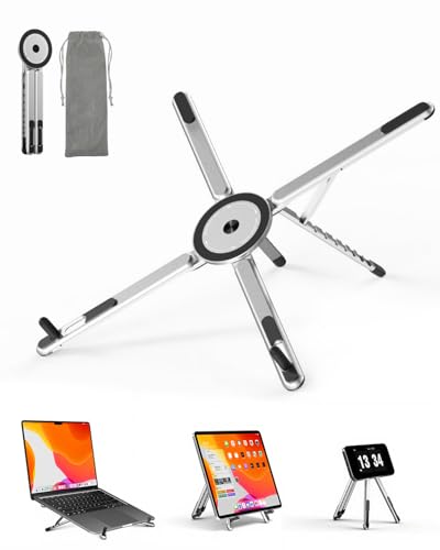 Viozon Portable Laptop Stand for Desk Foldable Adjustable Computer Riser with Magnetic Phone Holder Aluminum Laptop Stand for 1016 Laptops & 413 Phones/Tablets (Silver)
