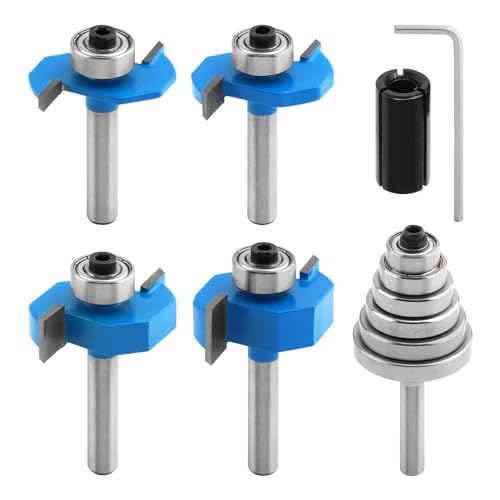 4Pcs Rabbet Router Bit,1/4 Inch Shank Rabbet Router Bits with 6 Bearings Set(1/16