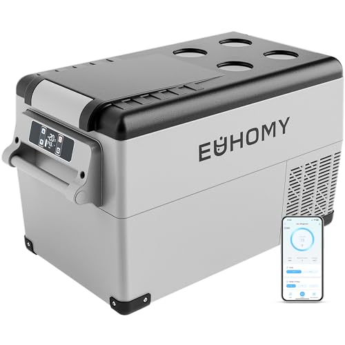 EUHOMY Lodówka samochodowa 12 V, 38 l (35 l) samochodowa lodówka elektryczna sterowanie aplikacją, lodówka 12 V - 50°F z 12/24 V DC i 110-240 V AC, przenośna lodówka na kemping, podróż, do kampera,