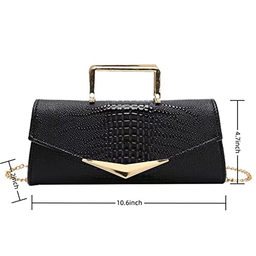 Image of Women Vegan Leather Evening Handbag Crocodile Pattern Handle Clutch Purse Cross Body Envelope Bag