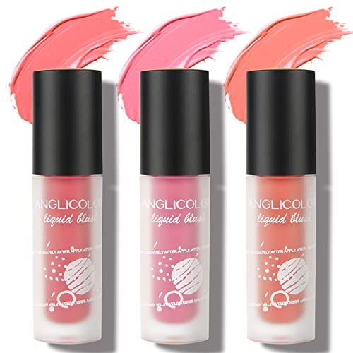 Anglicolor 3PC Blush Liquide Creme Maquillage,éclaircir le teint et mettre en valeur la beauté naturelle Fard à joues léger, lisse et facile à pousser (3 couleurs) Cover