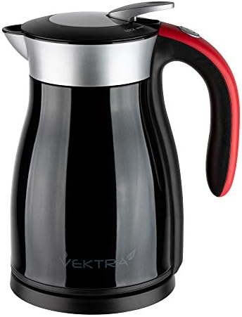 Vektra VEK-1701B Vacuum Insulated Environmentally Eco Friendly Easy Pour Cordless Kettle, 1.7 Litre, Black/Red