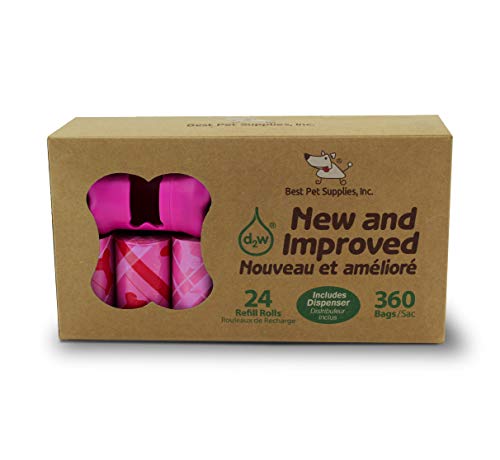 Image of Best Pet Supplies Dog Poop Bags for Waste Refuse Cleanup, Doggy Roll Replacements for Outdoor Puppy Walking and Travel, Leak Proof and Tear Resistant, Thick Plastic - Diamond Bone Pink, 360 Bags