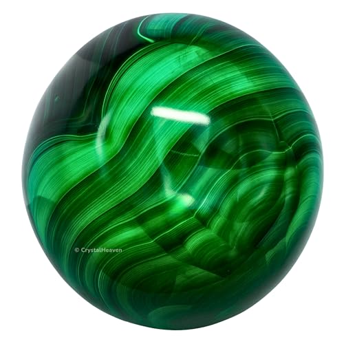 Image of Certified Crystal Malachite Ball for Meditation - Premium Crystal Vastu Items for Home and Feng Shui Items for Good Luck - Ideal for Pooja Supplies and Spiritual Practices (2 Inch)